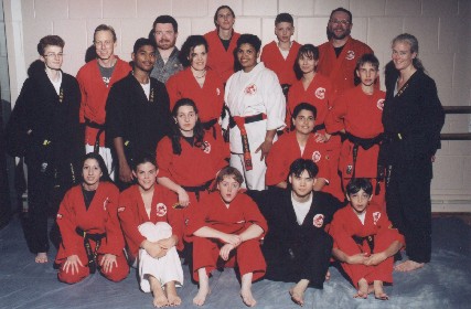 The Grading Team. In black are senior instructors Connie (far left), Marvin,  Maria, and  Tuan (seated).